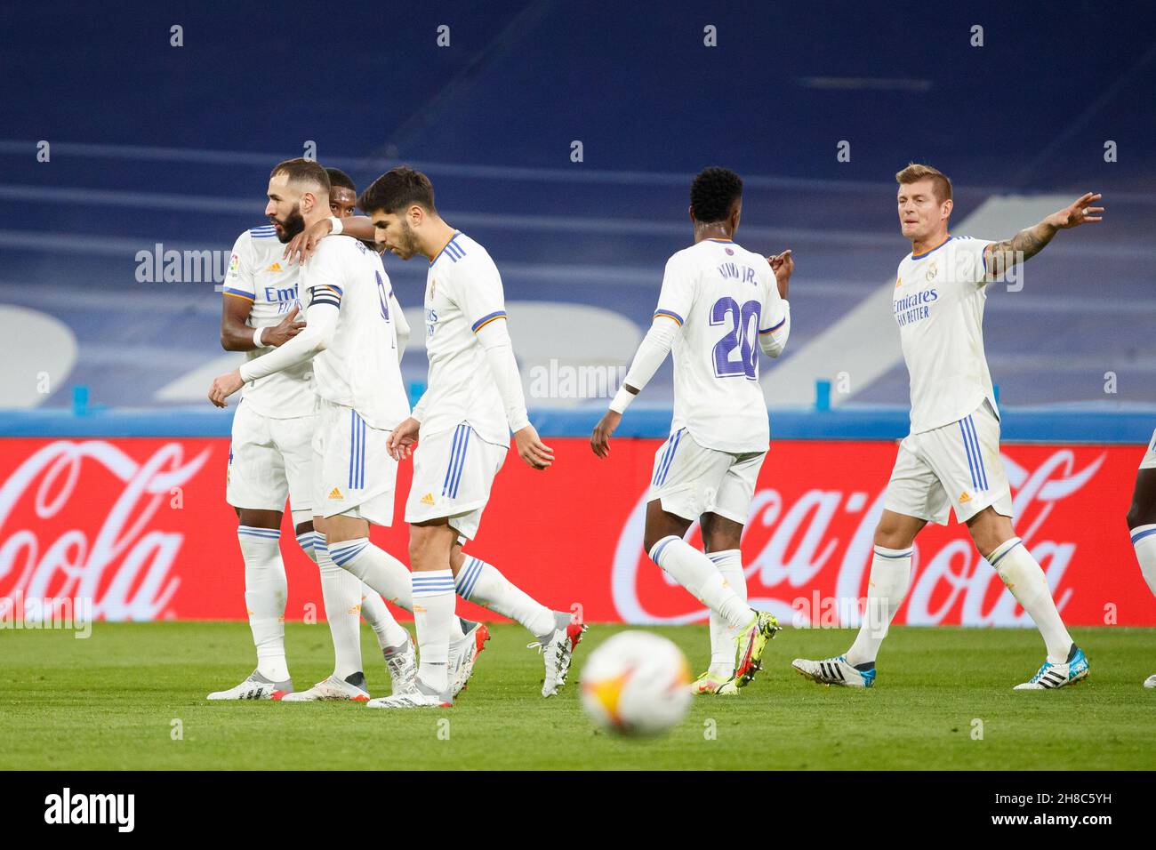 Karim Benzema von Real Madrid während des La Liga Santader-Spiels zwischen Real Madrid und dem FC Sevilla im Estadio Santiago Bernabeu in Madrid, Spanien. Stockfoto