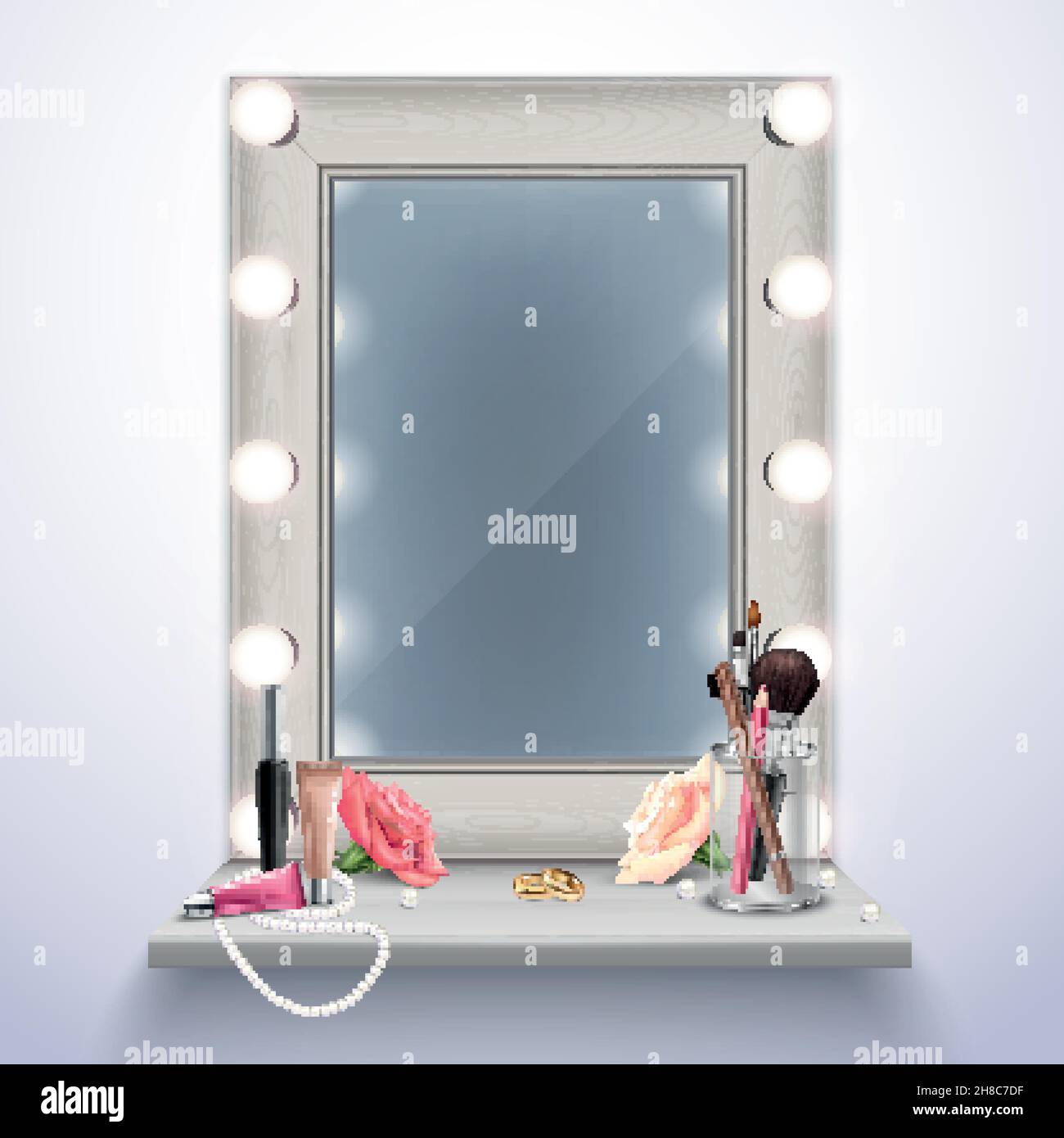 Make-up Spiegel Kosmetik und Schmuck für Braut realistische Komposition Vektor Illustration Stock Vektor