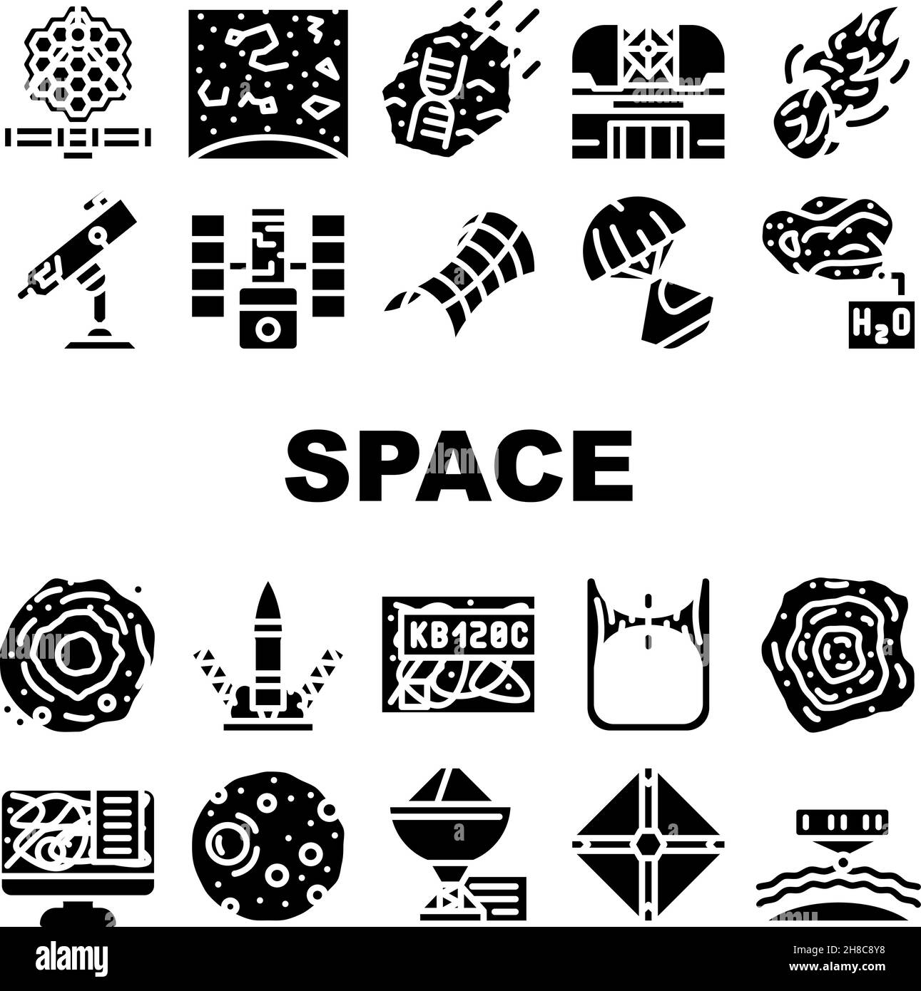 Symbole Für Raumforschungs-Ausrüstung Vektorset Stock Vektor