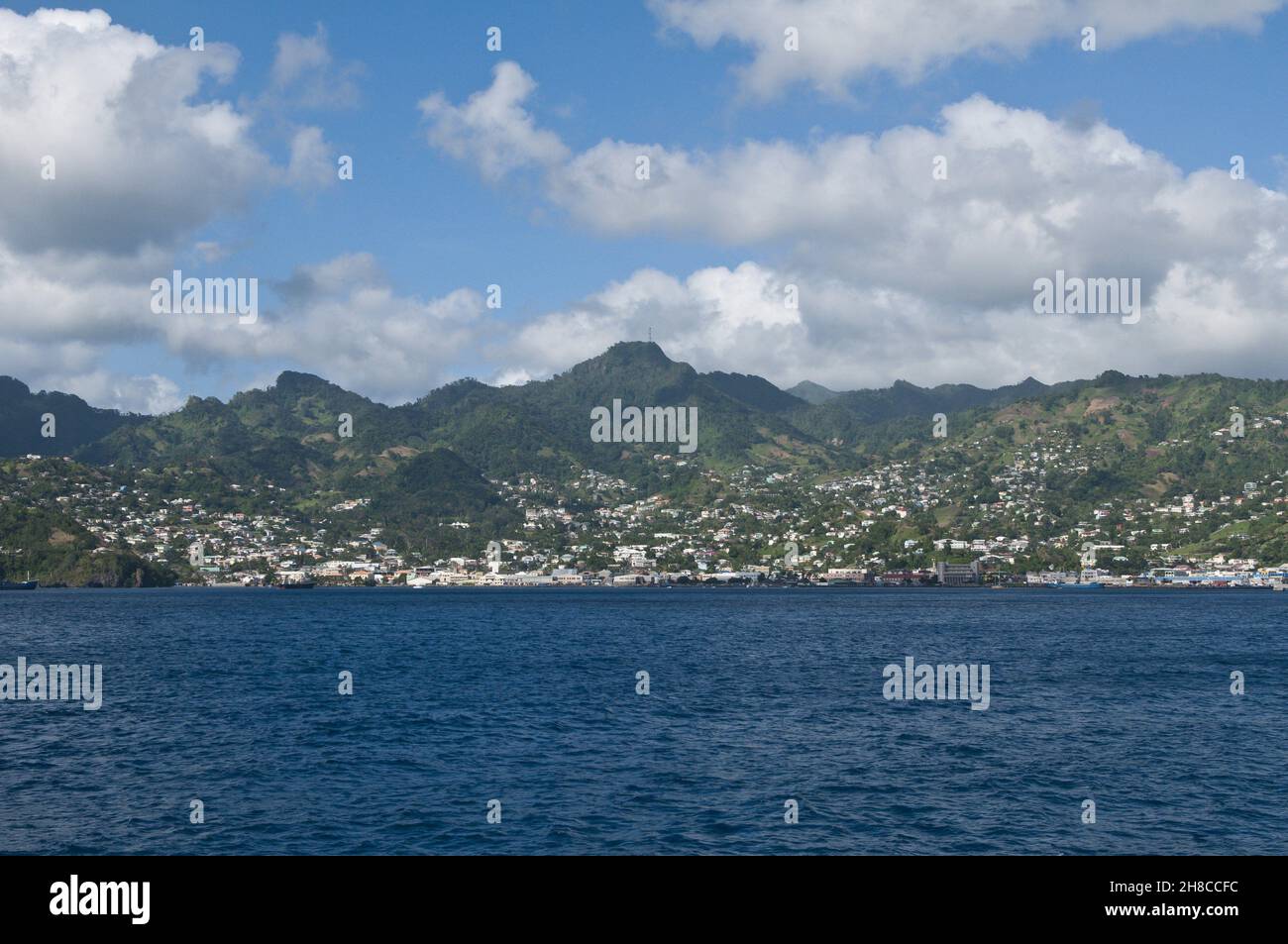 Blick auf Kingstown Harbour vom Meer aus, Saint Vincent und die Grenadinen, Kingstown Stockfoto