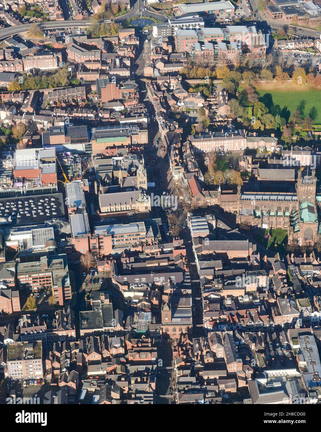 Chester City Centre aus der Luft, Nordwestengland, Großbritannien Stockfoto