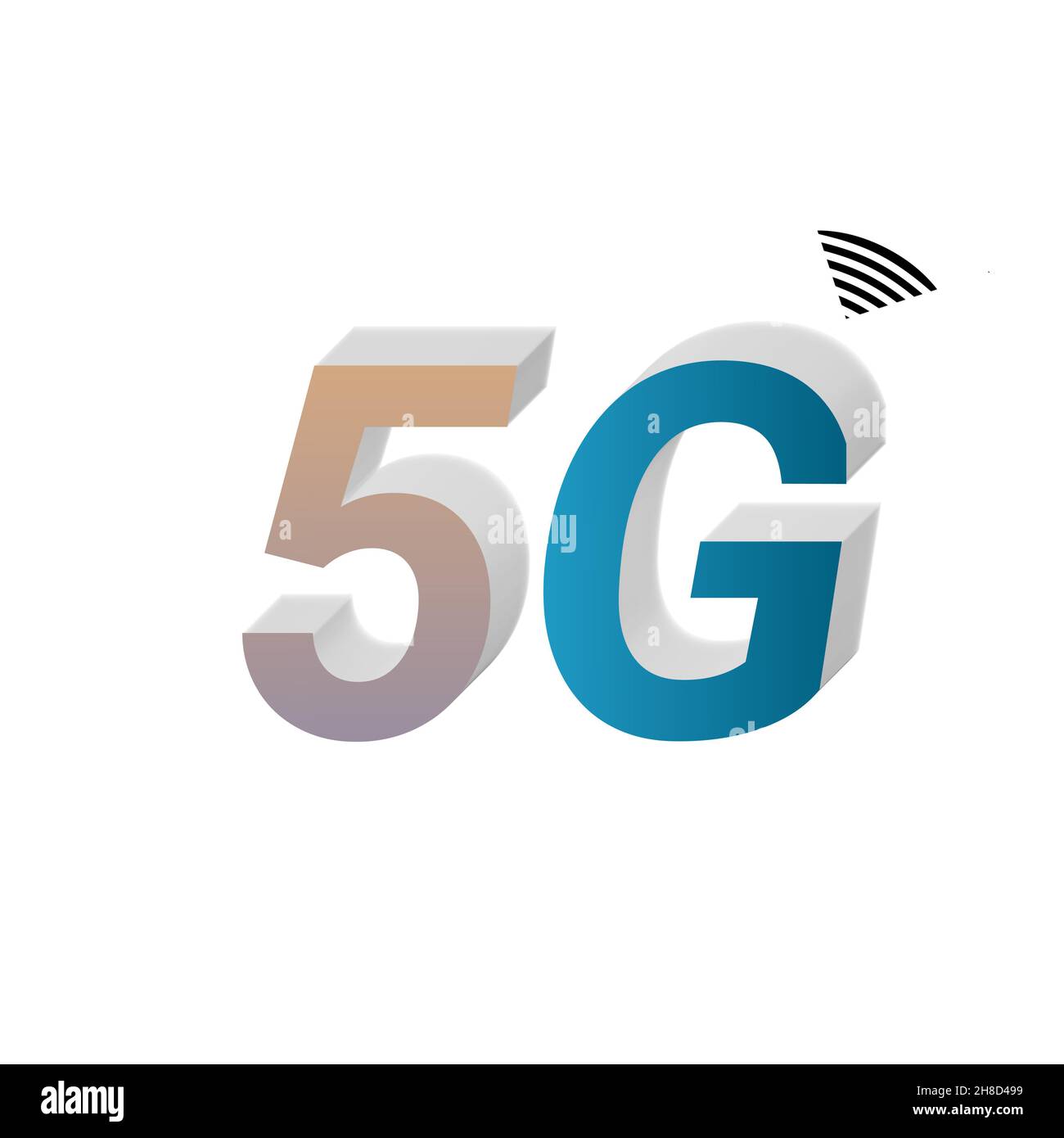 3D Darstellung eines '5G'-Zeichens isoliert auf weißem Hintergrund Stockfoto