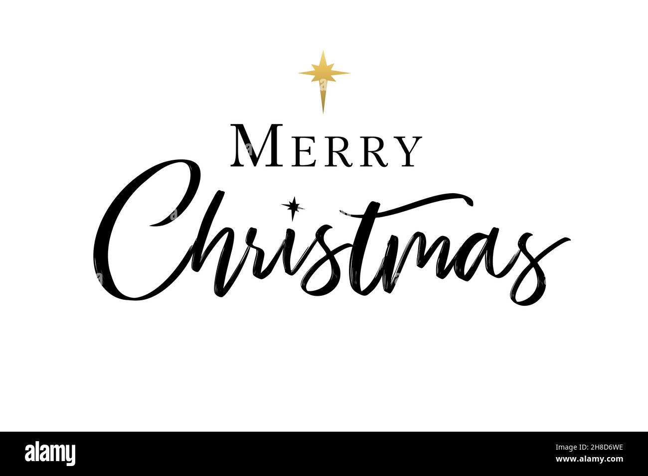 Frohe Weihnachten elegante Kalligraphie-Schrift. Christliche Typografie-Inschrift und goldener Stern von Bethlehem. Religiöse Krippe Vektor Grußkarte Stock Vektor