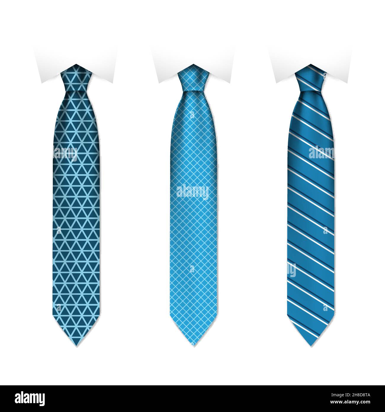 Set von farbigen Männer Krawatten auf weißem Hintergrund, realistische Vektor-Illustration Nahaufnahme Stock Vektor