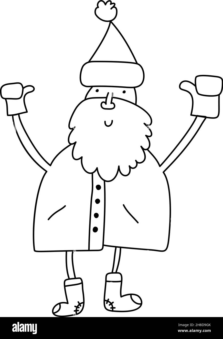 Lustige Cartoon Vektor Monoline Santa Claus. Handgezeichnete Illustration für Weihnachts- und Neujahrsplakate, Geschenkanhänger und Etiketten Stock Vektor