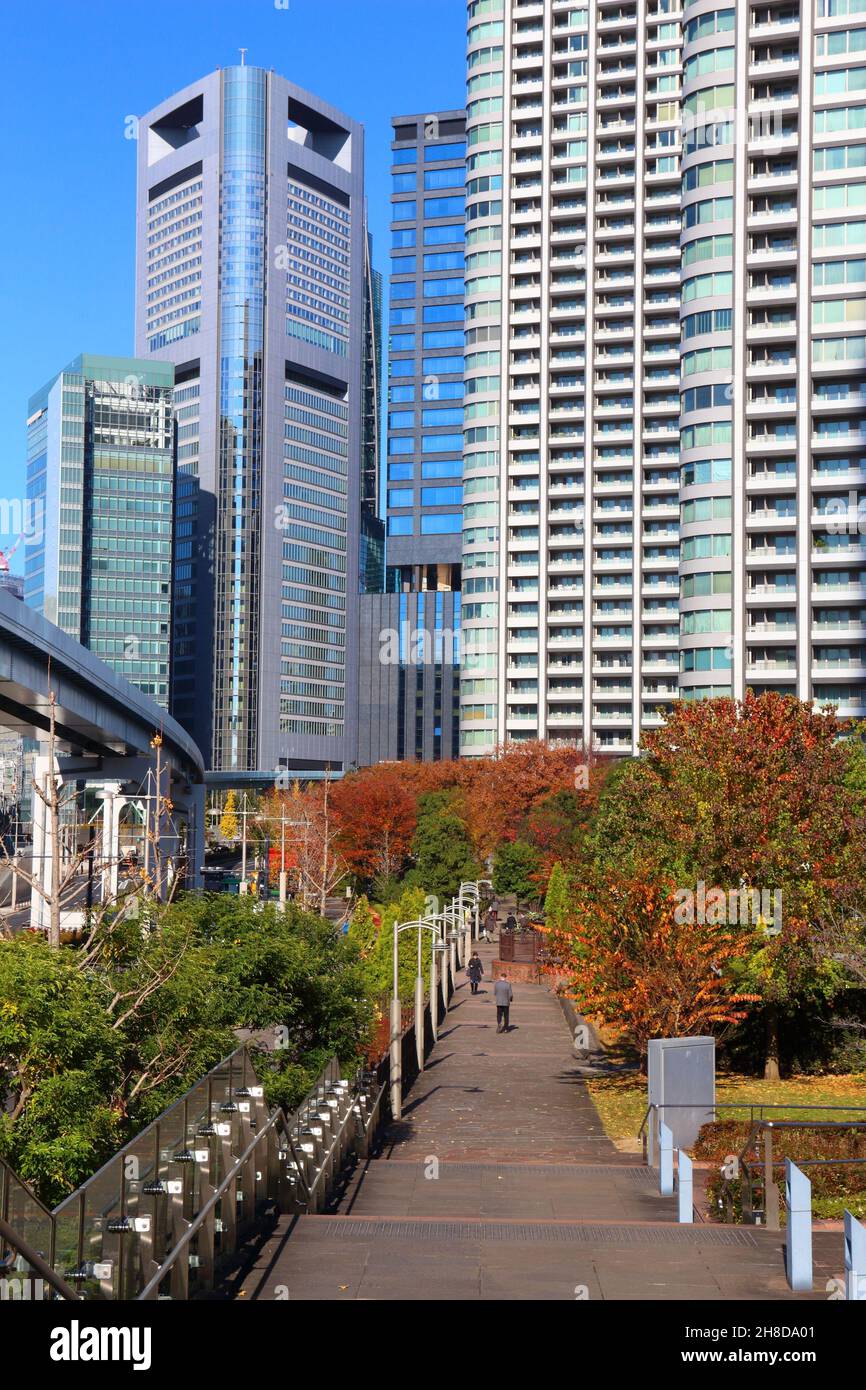 Herbst in Shiodome, Tokio, Japan. Herbstfärbung in Japan. Stockfoto