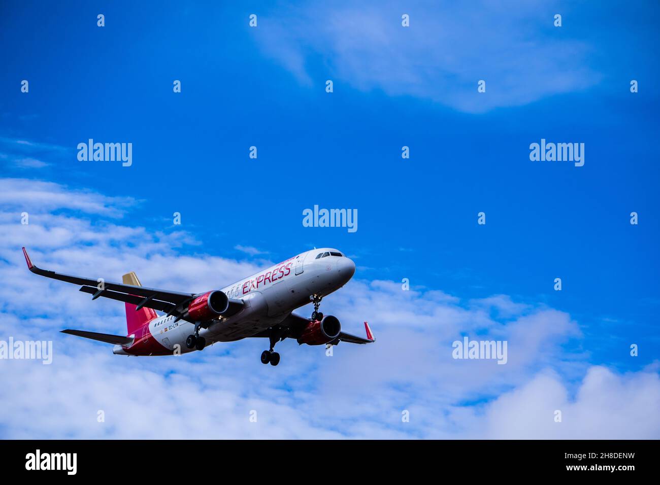 Flugzeug landet auf Fuerteventura Stockfoto