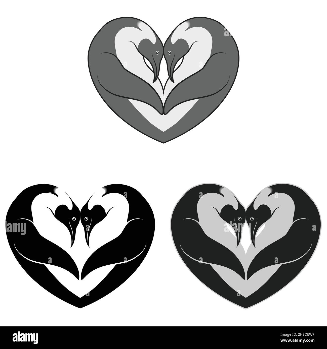 Zwei Kaiserpinguine Herz-Form-Design, Herzförmige Tiere Stock Vektor