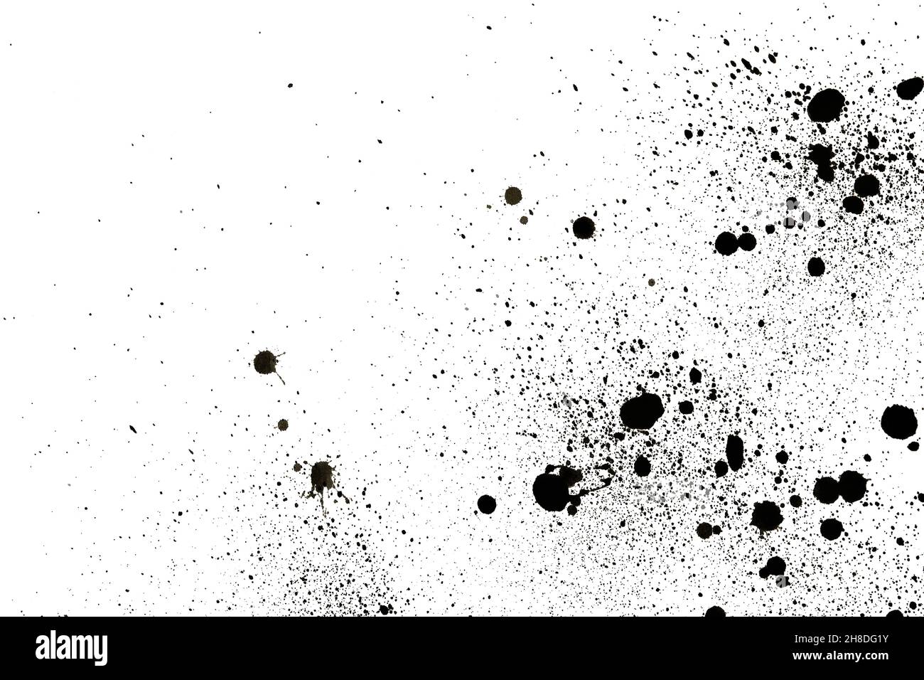 Tintenspritzer-Muster, Schwarzer Aquarell-Splatter-Hintergrund. Stockfoto