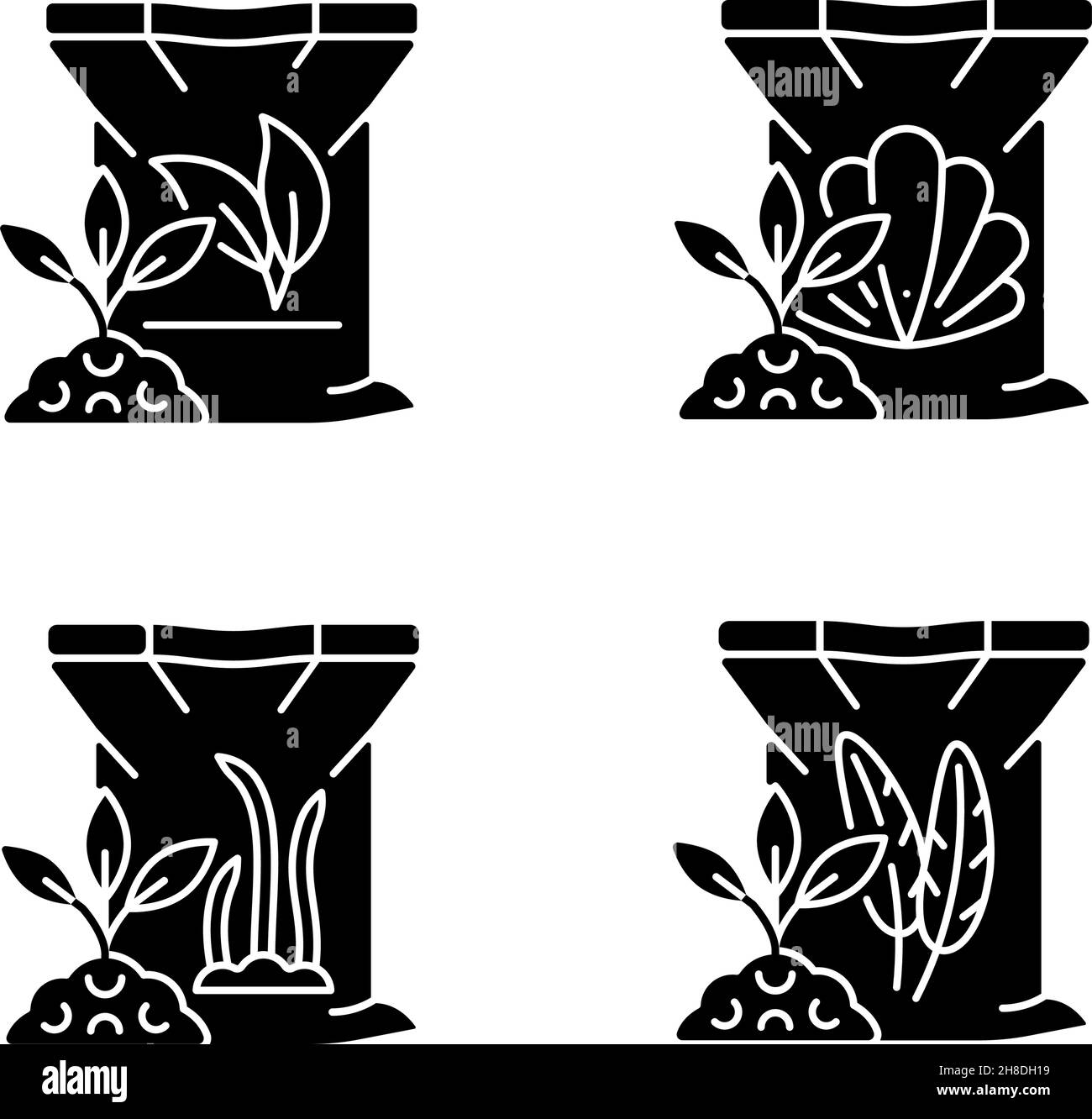 Natürliche Pflanzenmehl schwarze Glyphen-Symbole auf weißem Raum gesetzt Stock Vektor
