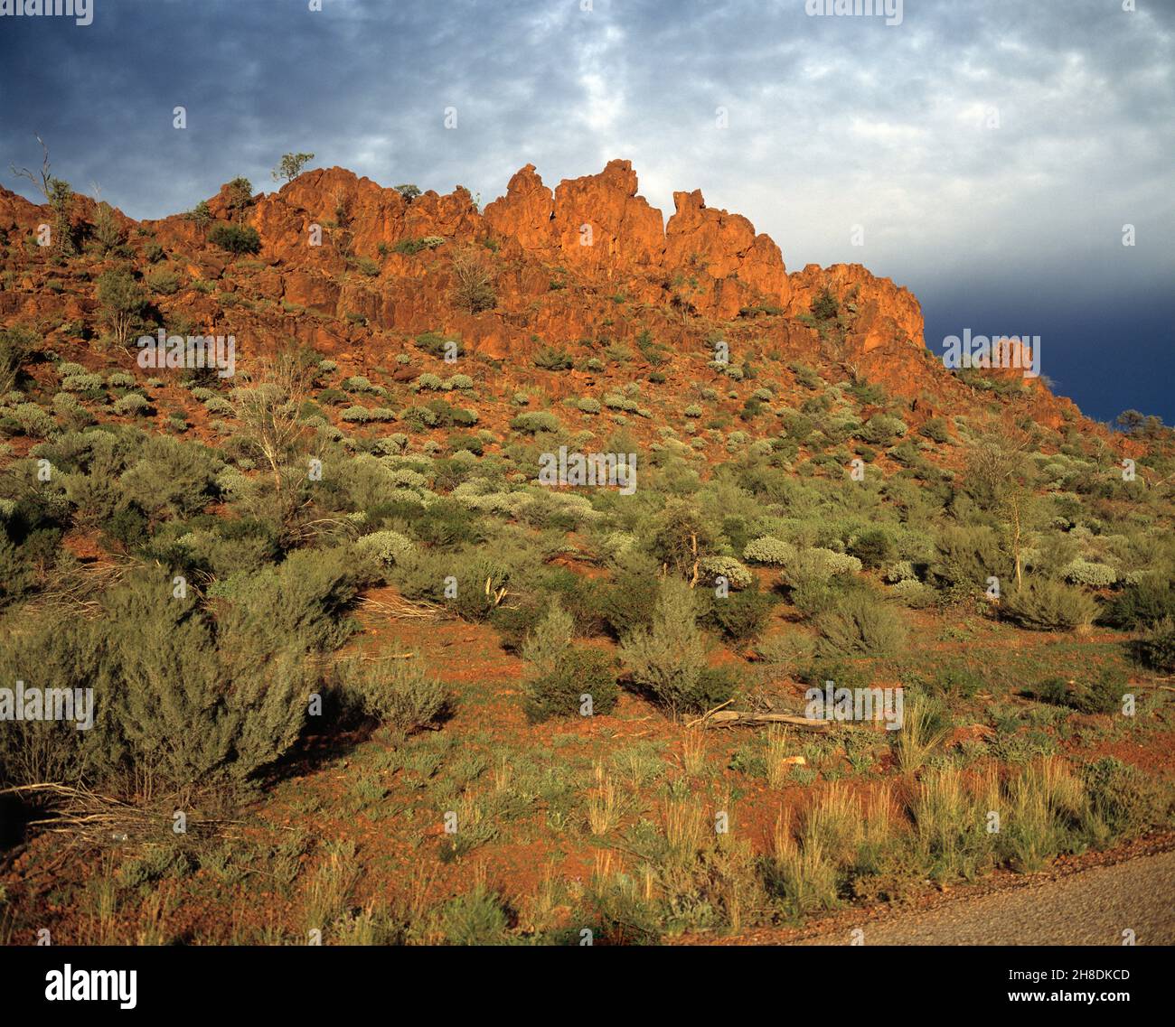 Australien. Northern Territory. MacDonnell Ranges. Felsiger Grat entlang des Namatjira Drive. Stockfoto