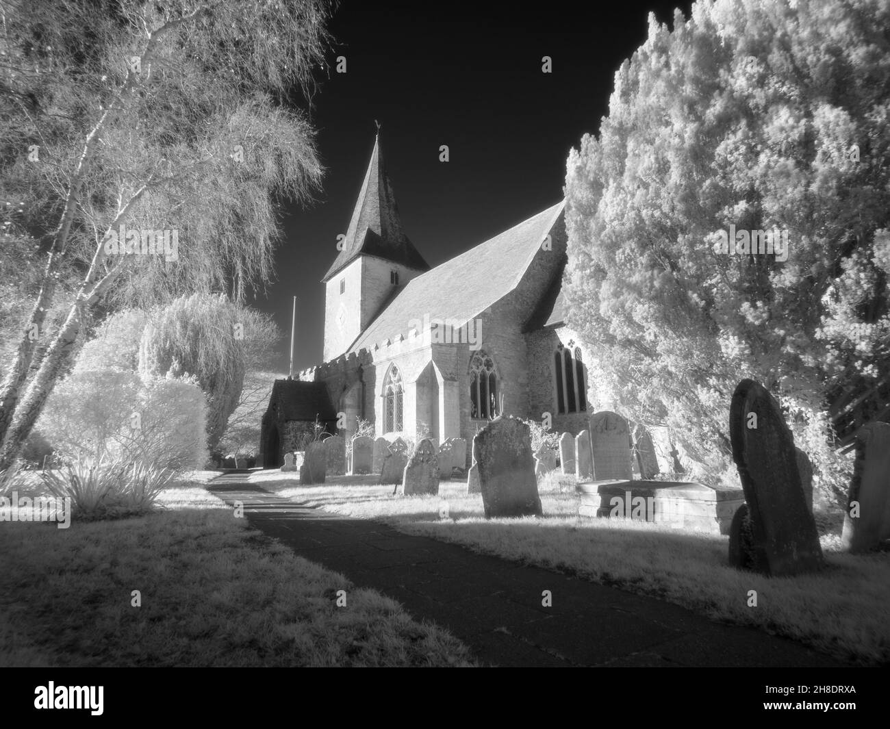 Kirche der Heiligen Dreifaltigkeit im Dorf Bosham, West Sussex, England. Stockfoto