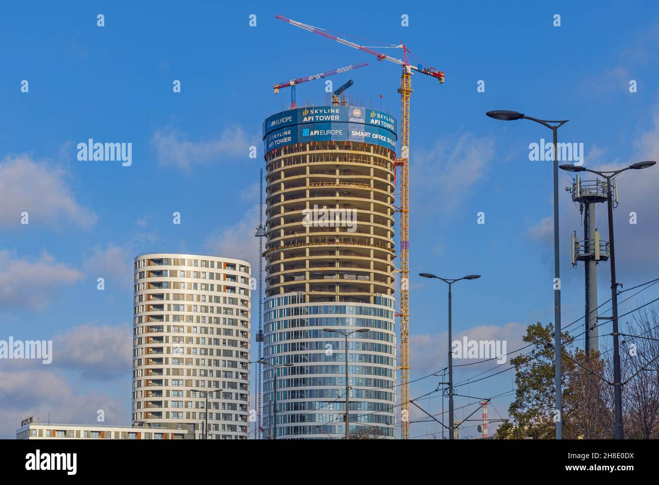 Belgrad, Serbien - 23. November 2021: Baustelle des Skyline Tower AFI Europe Skyscraper. Stockfoto
