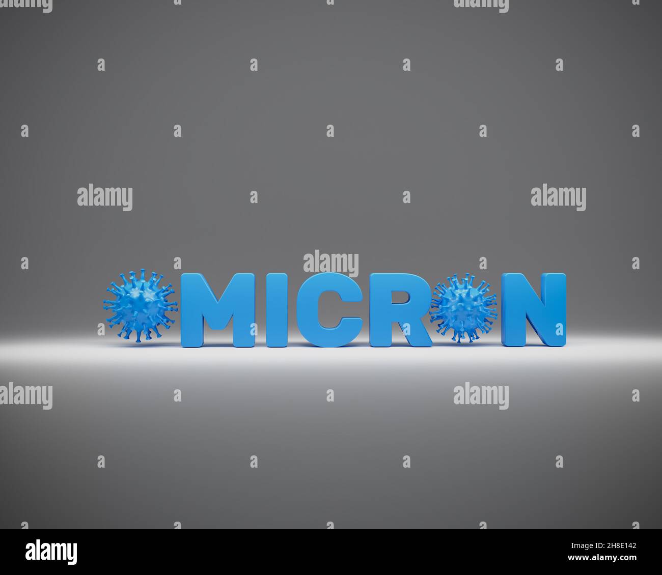 Neue Mutation des Corona-Virus namens 'omicron' B.1.1.529: Corona-Virus - Schematische Darstellung von Viren der Corona-Familie, eingebettet in den Text 'OMICRON Stockfoto