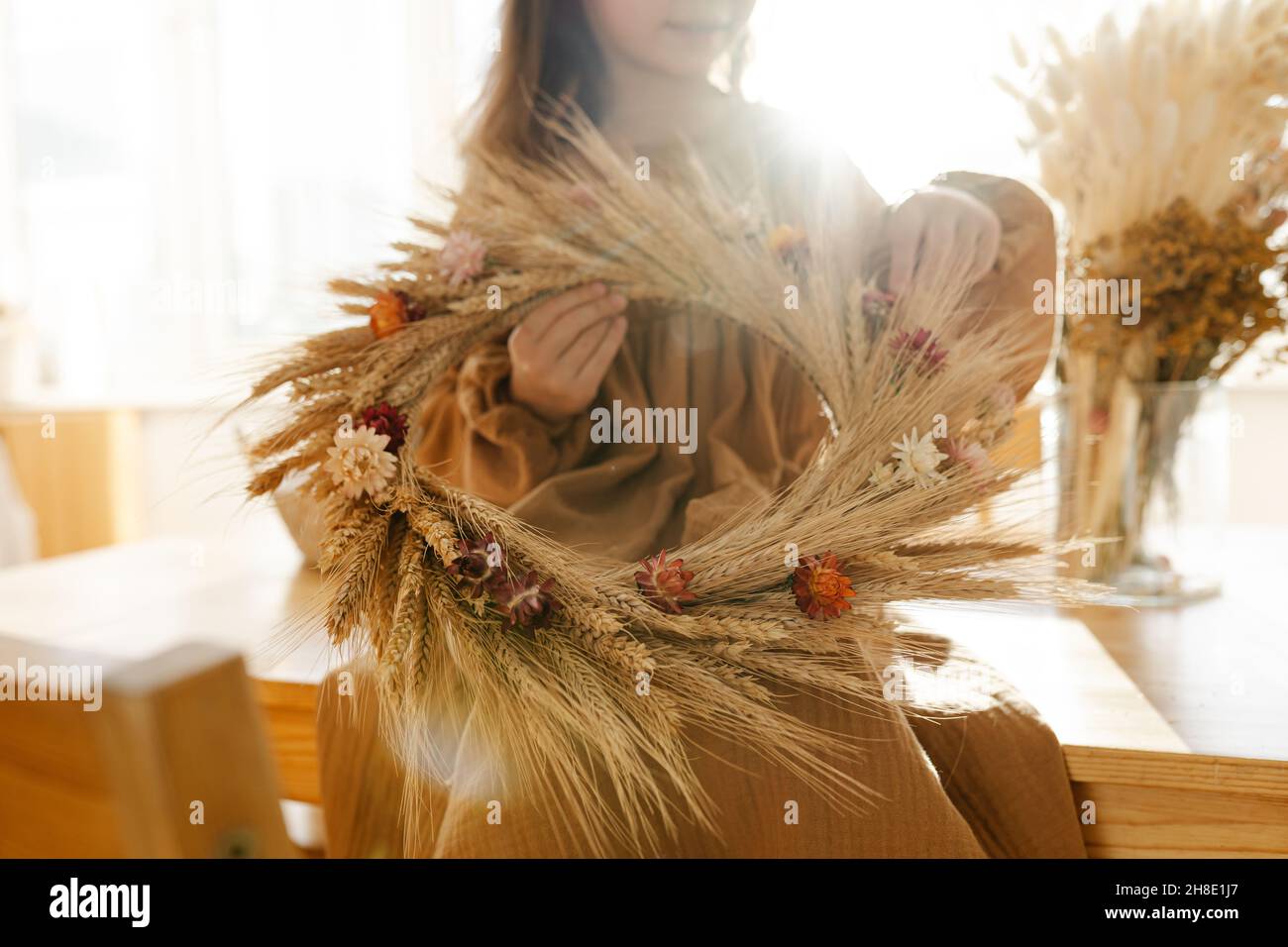 Autumn Front Door Wreath, Ernte Haus Dekor Stockfoto