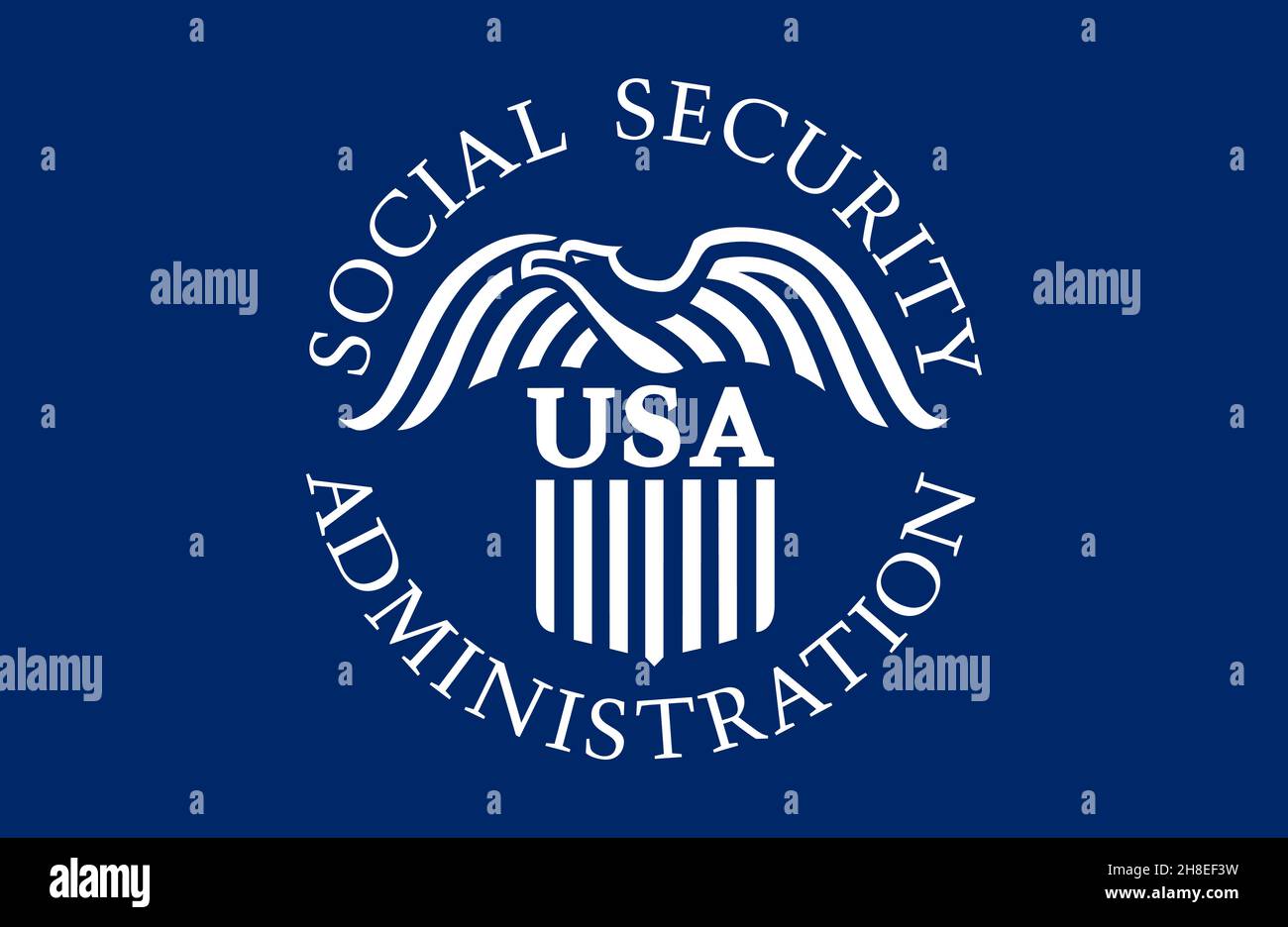 Minsk, Weißrussland - Mai, 2021: Draufsicht der Flagge der US-Sozialversicherungsbehörde, kein Fahnenmast. Ebenendesign, Layout. Hintergrund markieren. Stockfoto Minsk, Weißrussland - Mai, 2021: Draufsicht der Flagge der US-Sozialversicherungsbehörde, kein Fahnenmast. Ebenendesign, Layout. Hintergrund markieren. Stockfoto