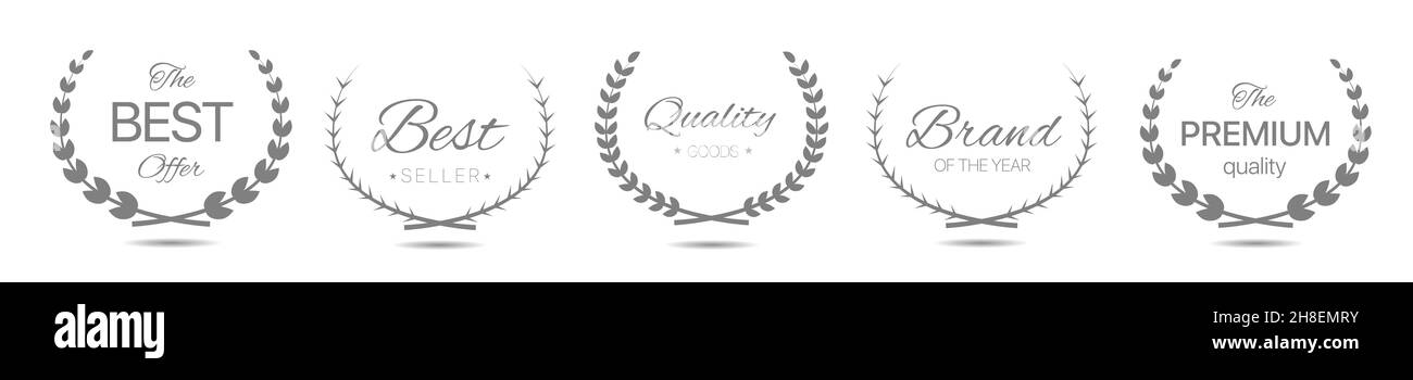 Bestes Angebot grauer Lorbeerkranz-Labelset Stock Vektor