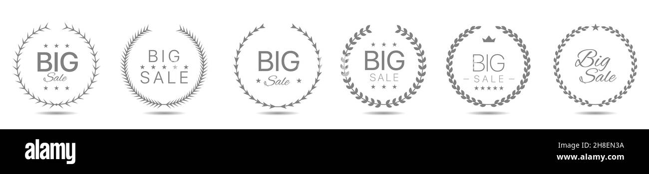 Großer Verkauf Grau Lorbeerkranz Label-Set Stock Vektor