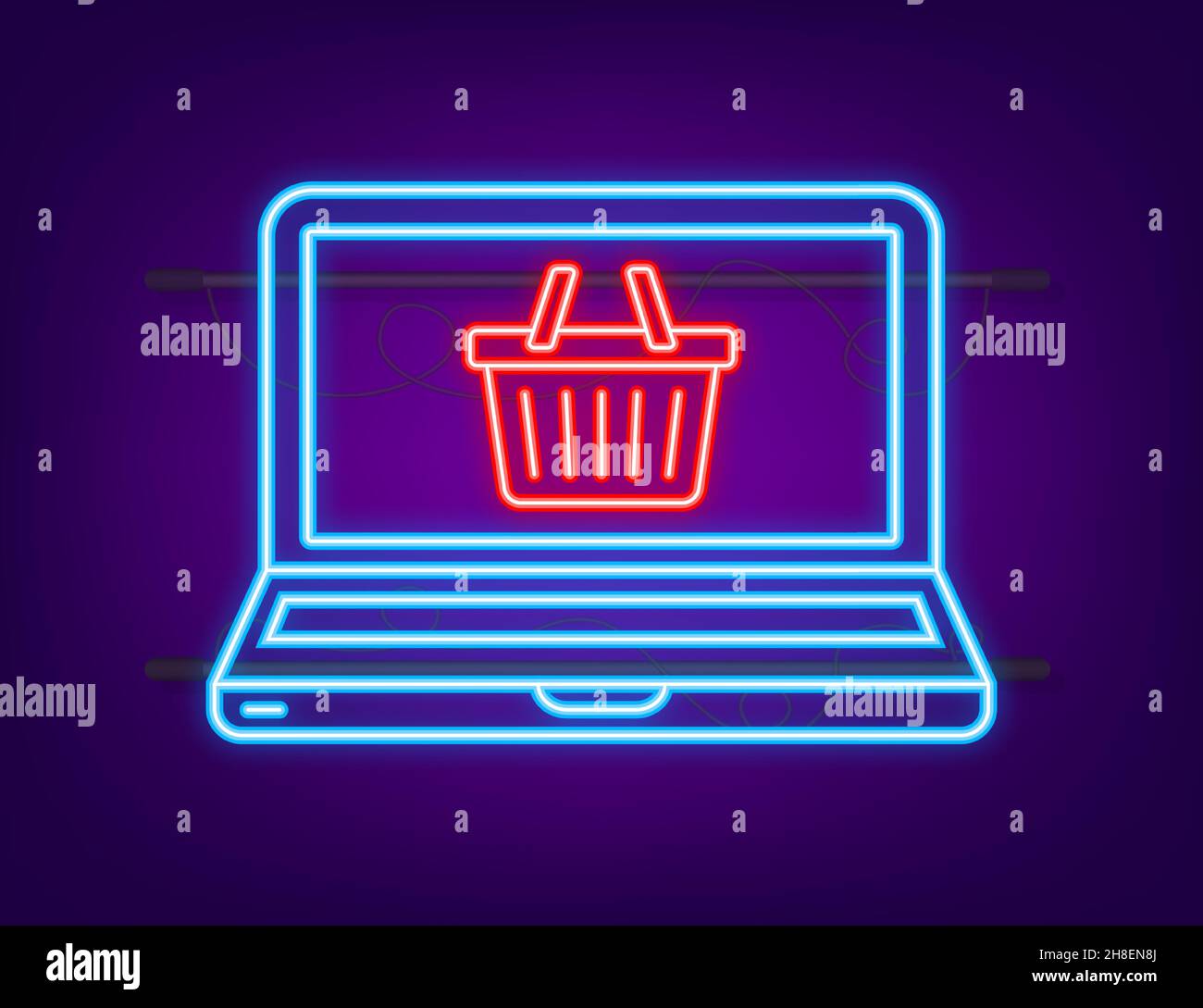 Shopping-Set Neon-Symbol für Web-Design. E-Commerce. Rabattgutschein. Business-Symbol. Preisschild. Linienvektor. Vektorgrafik Stock Vektor