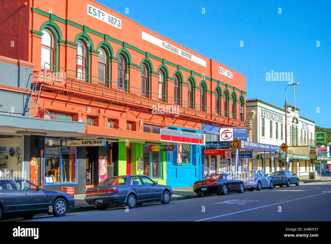 Historische Gebäude, Tainui Street, Greymouth, West Coast, Südinsel, Neuseeland Stockfoto