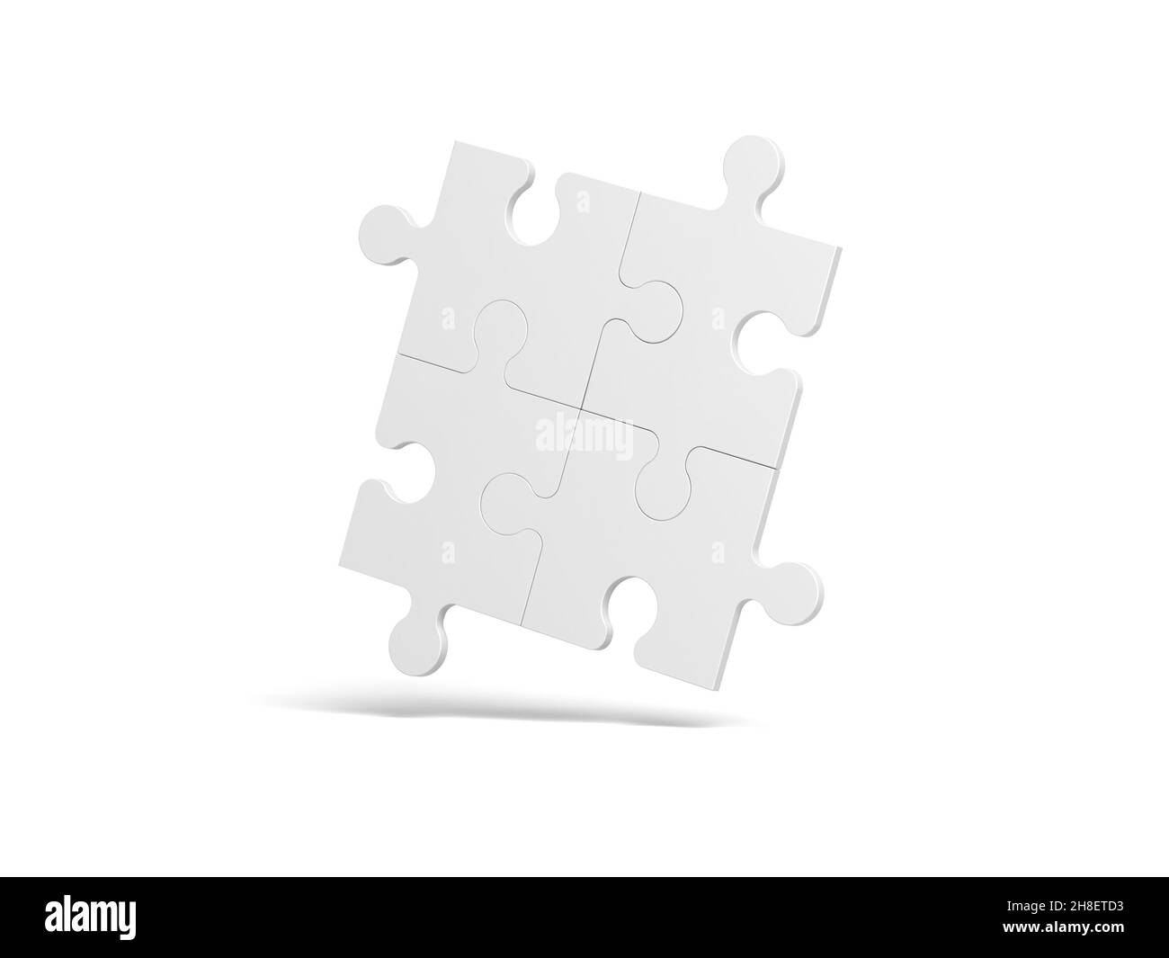 Weißes Puzzle isoliert auf weißem Hintergrund. Leer. Leer. 3D Abbildung. Stockfoto