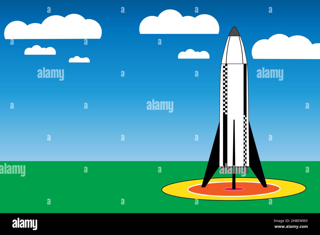 Cartoon Rakete auf einer Startrampe - Vektor-Illustration Stock Vektor