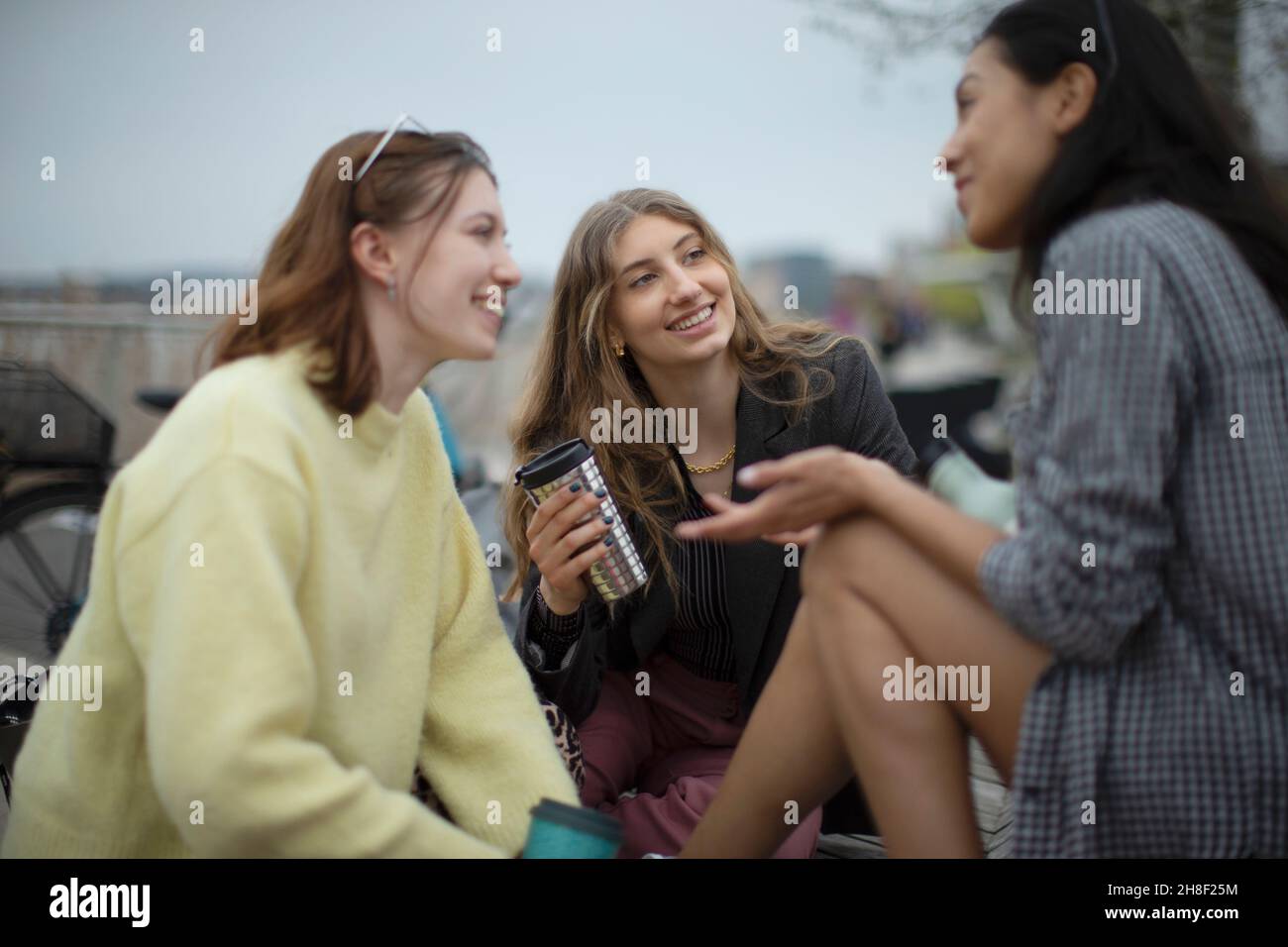 Junge Freundinnen im Gespräch Stockfoto