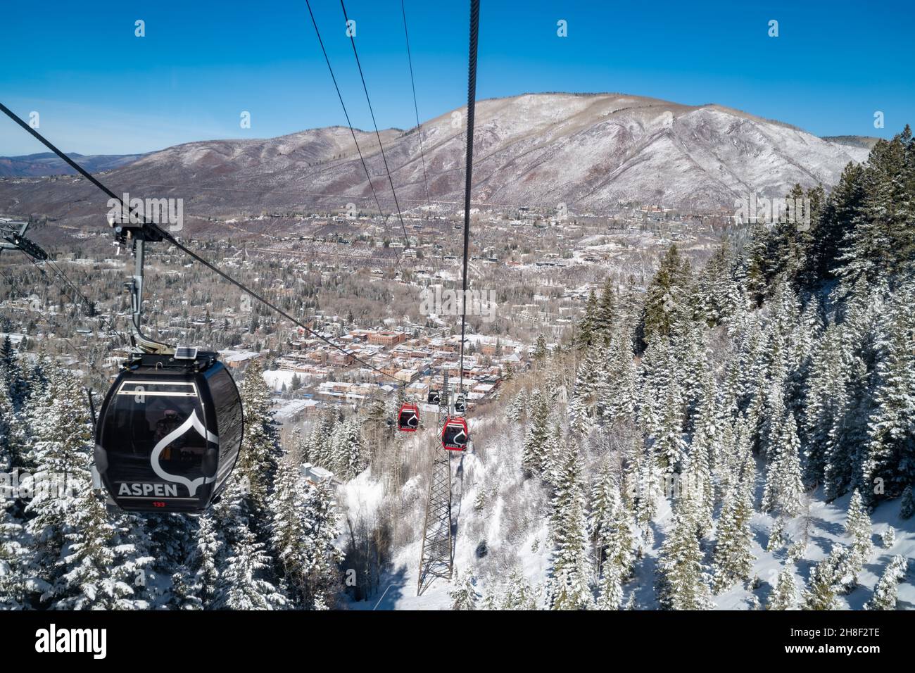 Skifahren auf Aspen Mountain Stockfoto