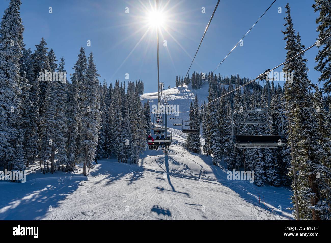 Skifahren auf Aspen Mountain Stockfoto