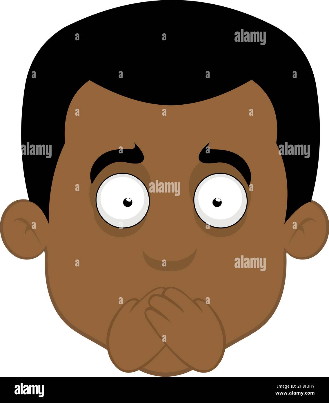 Vektor-Illustration des Gesichts eines Zeichentrickfilms, der seinen Mund mit den Händen bedeckt, um Schweigen zu schaffen Stock Vektor