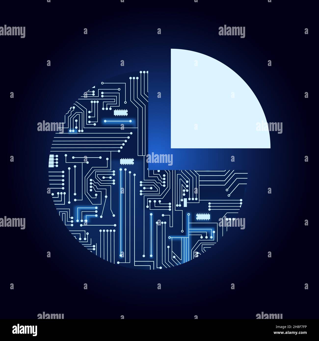 Kreisdiagramm mit elektronischer Schaltung. Blau und Verlaufshintergrund. Stock Vektor