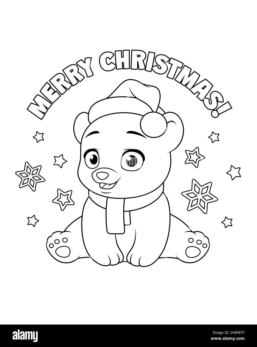 Niedliche Baby Bär in Weihnachten Weihnachtsmann Hut. Cartoon Vektor Färbung Illustration. Stock Vektor