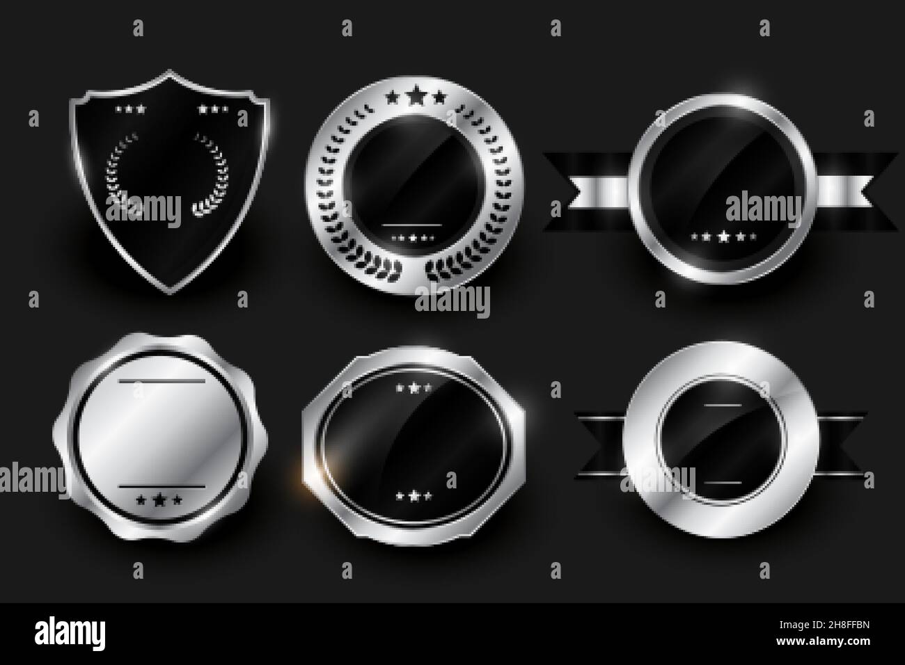 Blank silber glänzende Etiketten und Abzeichen Design Stock Vektor