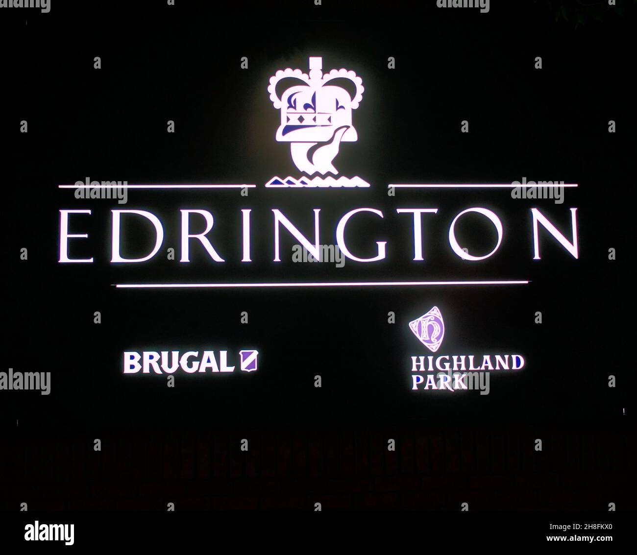 Edrimgton Gruppe beleuchtet Schild drumchapel schottland, Getränke Firma Stockfoto