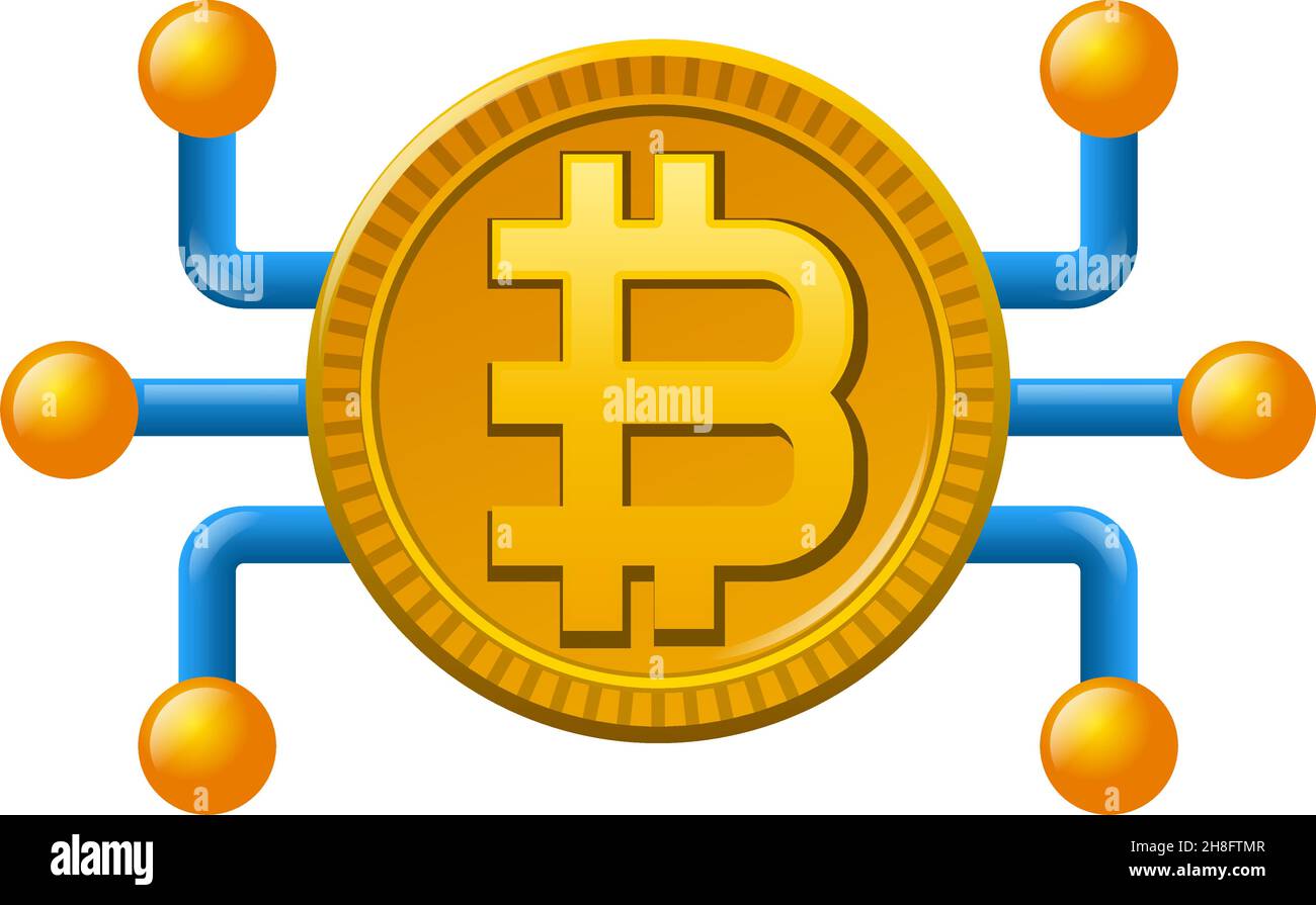 Illustration der Blockchain und Cryptocurrency Bitcoin bunten Symbol Stock Vektor