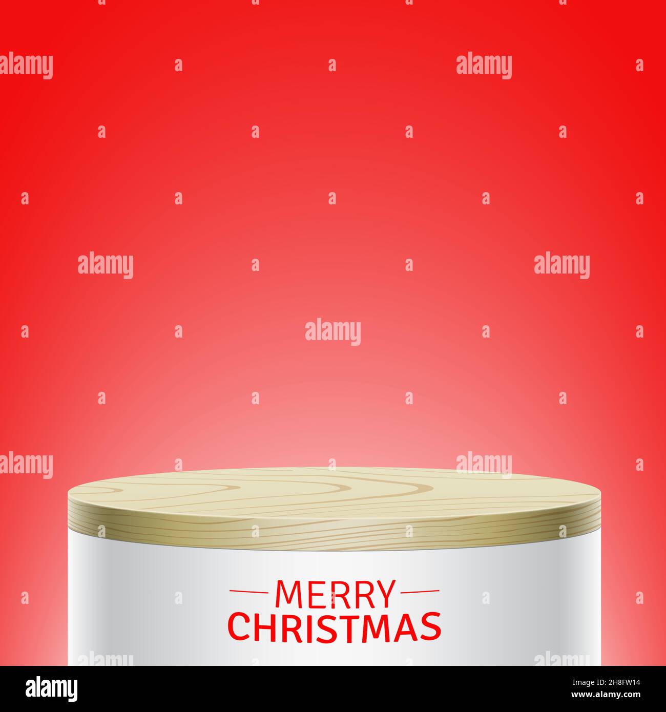 Werbeartikel Weihnachten Vektor-Szene mit einem weißen Zylinder Bühne auf einem roten Hintergrund, und leerer Platz für die Produktplatzierung. Stock Vektor