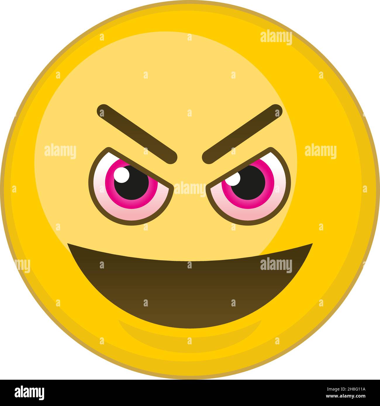 Böses Grinface. Gelbe Kugel mit roten Augen. Symbol für schlechtes Verhalten Stock Vektor