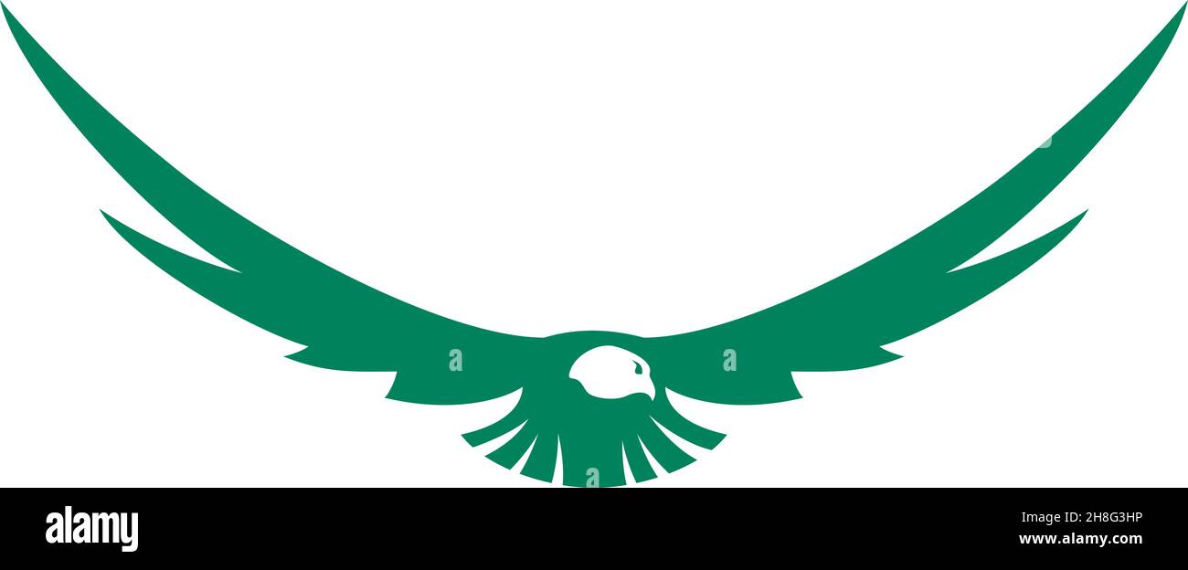 Vogeljagd im Flug. Grünes Vintage-Logo. Insignien mit Flügeln Stock Vektor