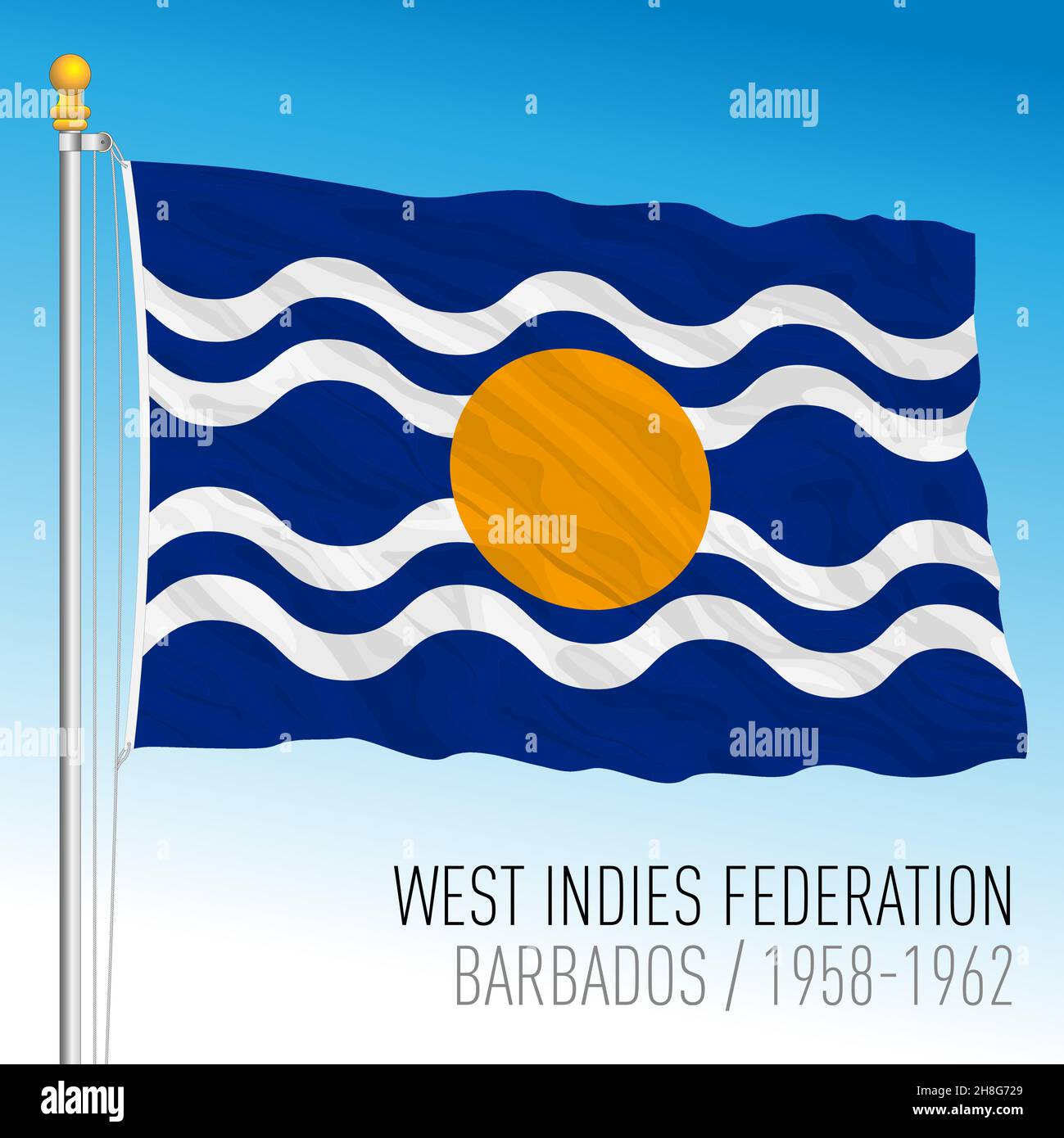 West Indies Federation historische Flagge, Barbados, 1958 - 1962, Vektorgrafik Stock Vektor