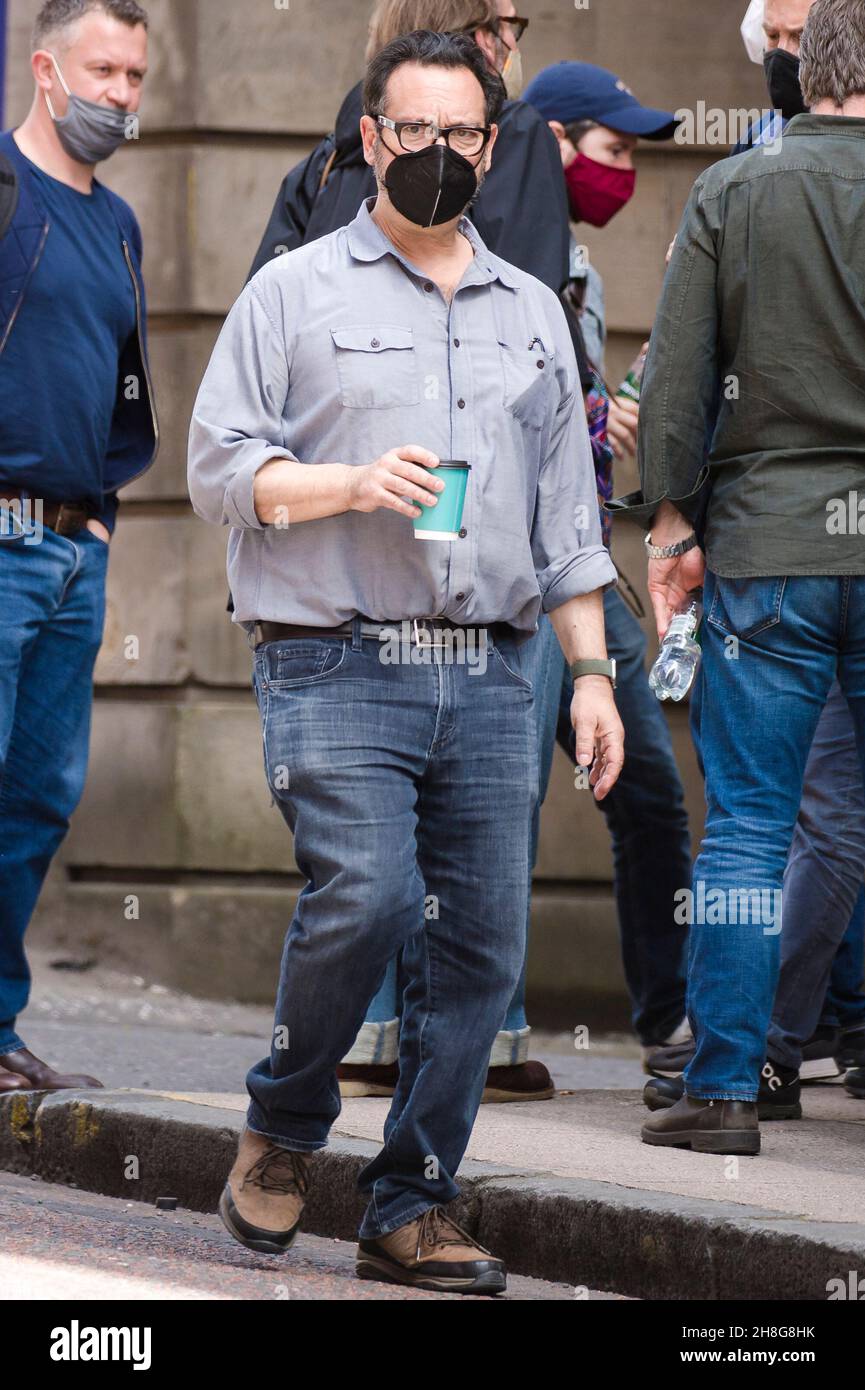 Regisseur James Mangold inspiziert den Drehort in Glasgow für die bevorstehenden Dreharbeiten von Indiana Jones 5. Kredit: Euan Cherry Stockfoto