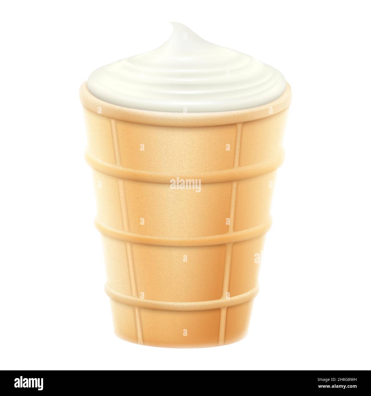 Vanilleeis in einer Waffelbecher isoliert auf weißem Hintergrund. Weiße cremige Eiscreme aus der Nähe, Plombir, Eisbecher, realistische 3D-Vektor-Illustration Stock Vektor