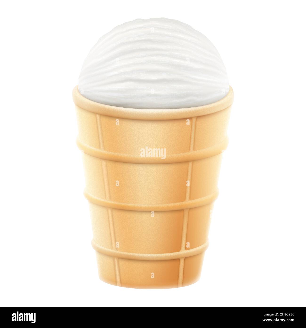 Vanilleeis in einer Waffelbecher isoliert auf weißem Hintergrund. Weiße cremige Eiscreme aus der Nähe, Plombir, Eisbecher, realistische 3D-Vektor-Illustration Stock Vektor