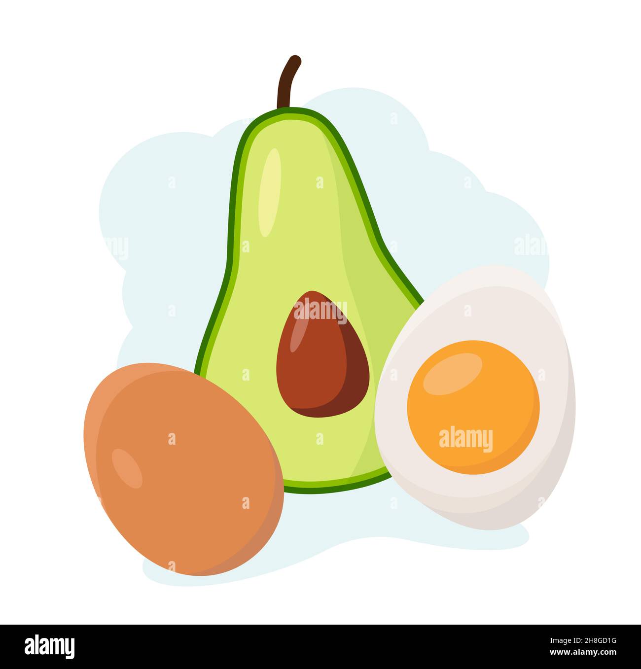 Avocado und Ei sind frisch, diätetisch, Bio, Lebensmittel. Cartoon-Stil EPS 10 Stock Vektor