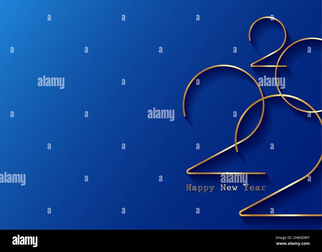 Goldenes Neujahrslogo 2022. Weihnachtskarte. Vektorgrafik. Urlaubsgestaltung für Grußkarte, Einladung, Kalender, Party, Gold Luxus vip, Stock Vektor