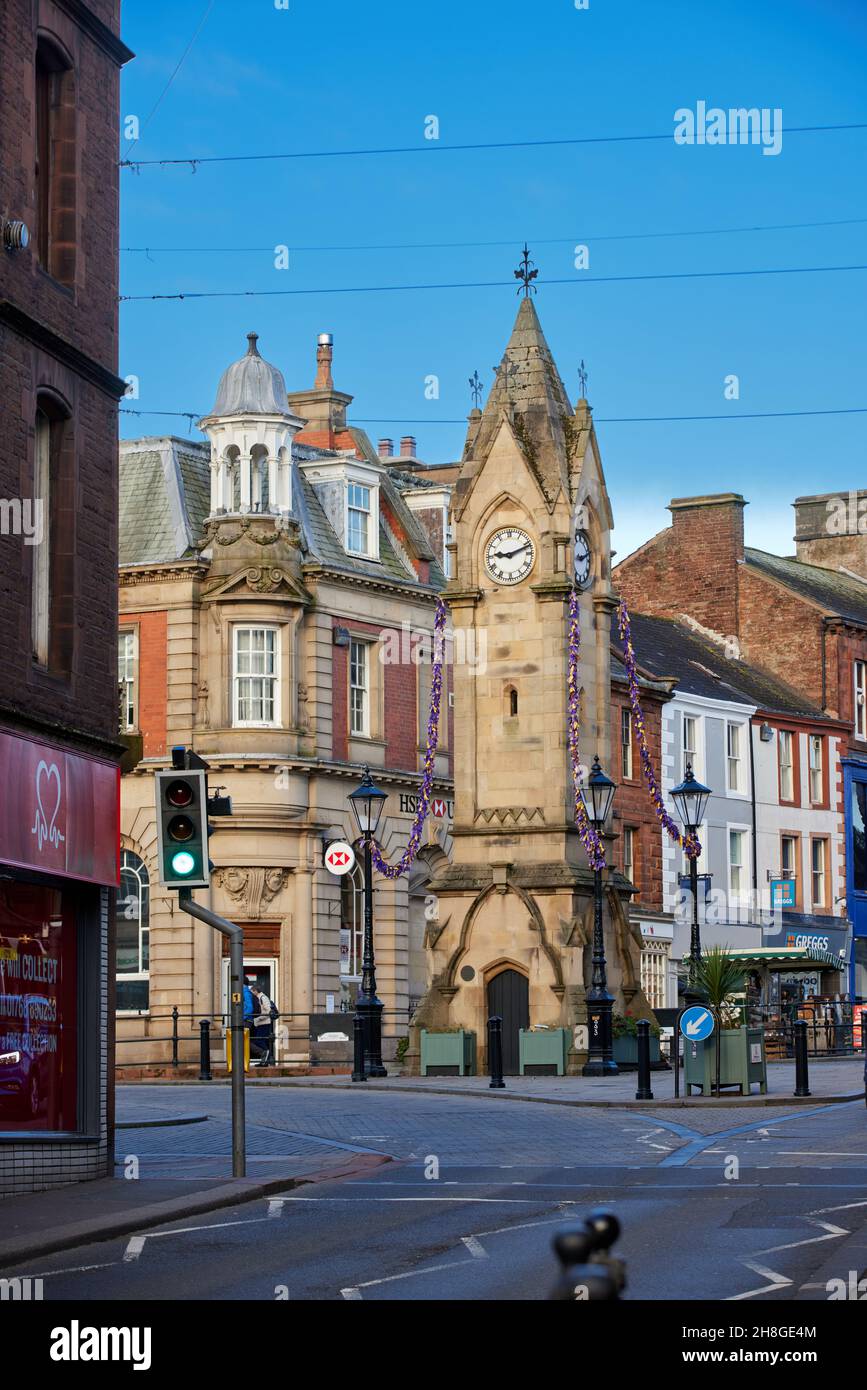 Penrith Clock Tower (Musgrave Monumentin) Marktplatz im Nordwesten Englands Stockfoto