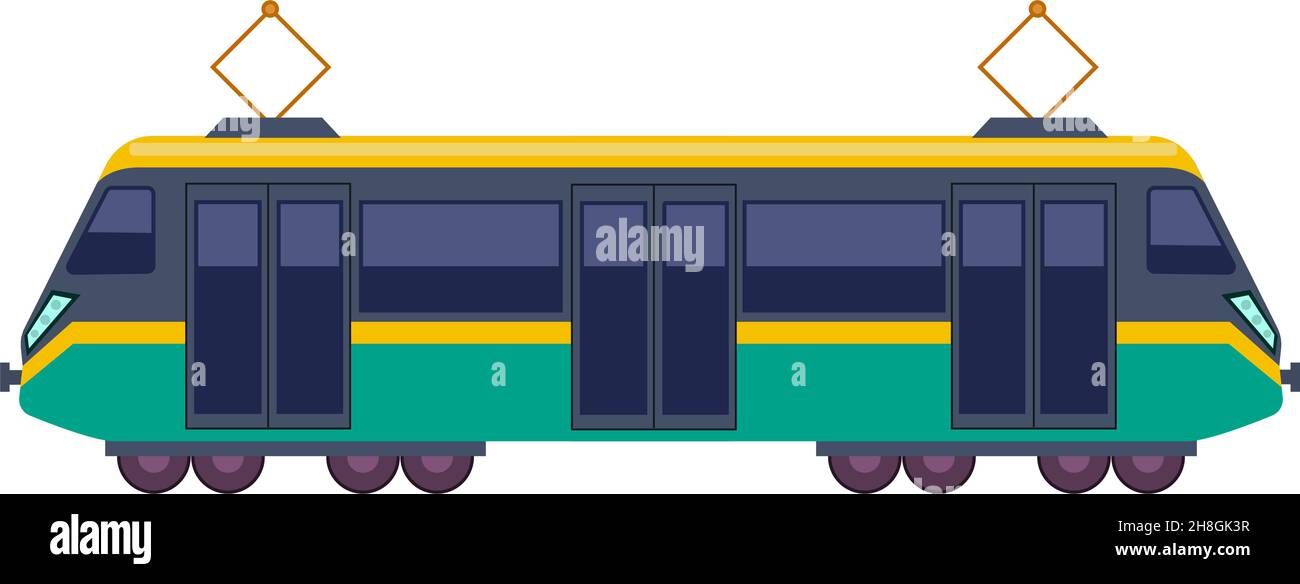 Tram-Symbol. Seitenansicht des Rollwagens. Grüne Straßenbahn Stock Vektor