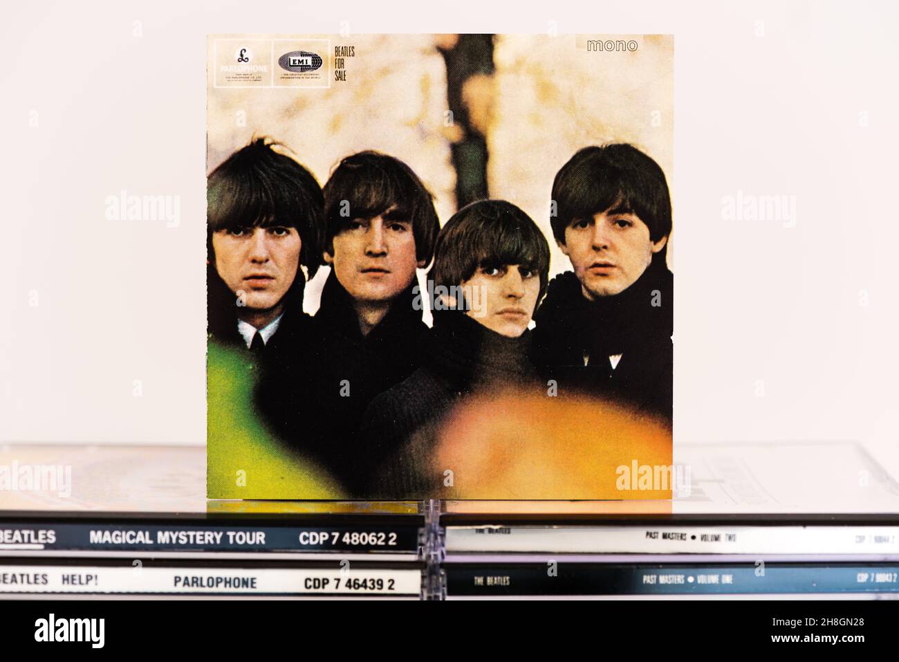 EMI CD Inlay - Beatles zum Verkauf. Stockfoto