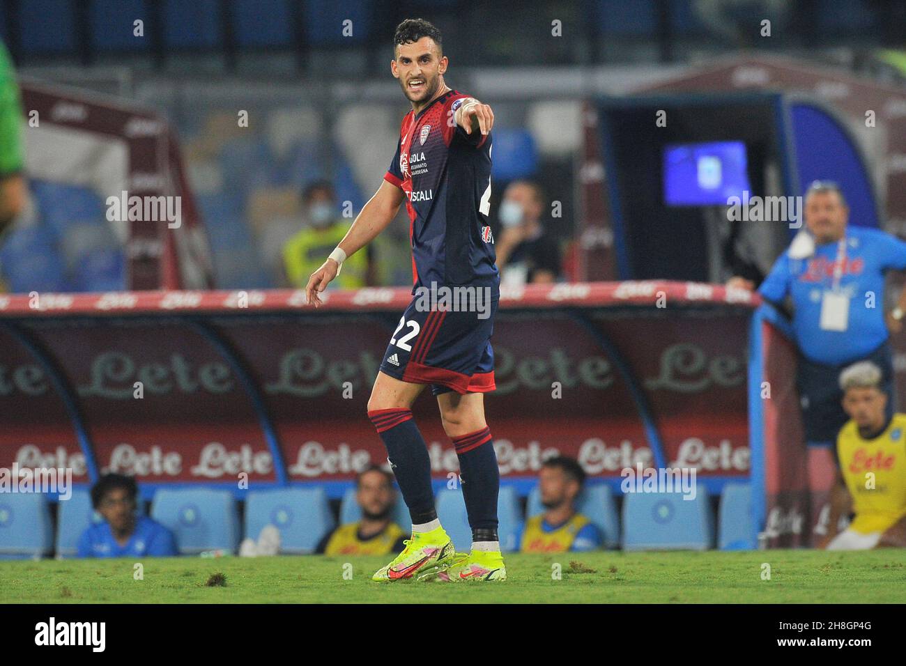 Charalampos Lykogiannis Spieler von Cagliari, während des Spiels der italienischen SerieA Liga zwischen Napoli und Cagliari Endergebnis 2-0, Spiel gespielt bei Stockfoto