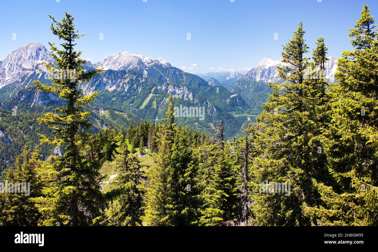 Blaue Berge - Blick von Kaltmauer zu blauen Bergen -Hhochschwab Alpen - Österreich Stockfoto
