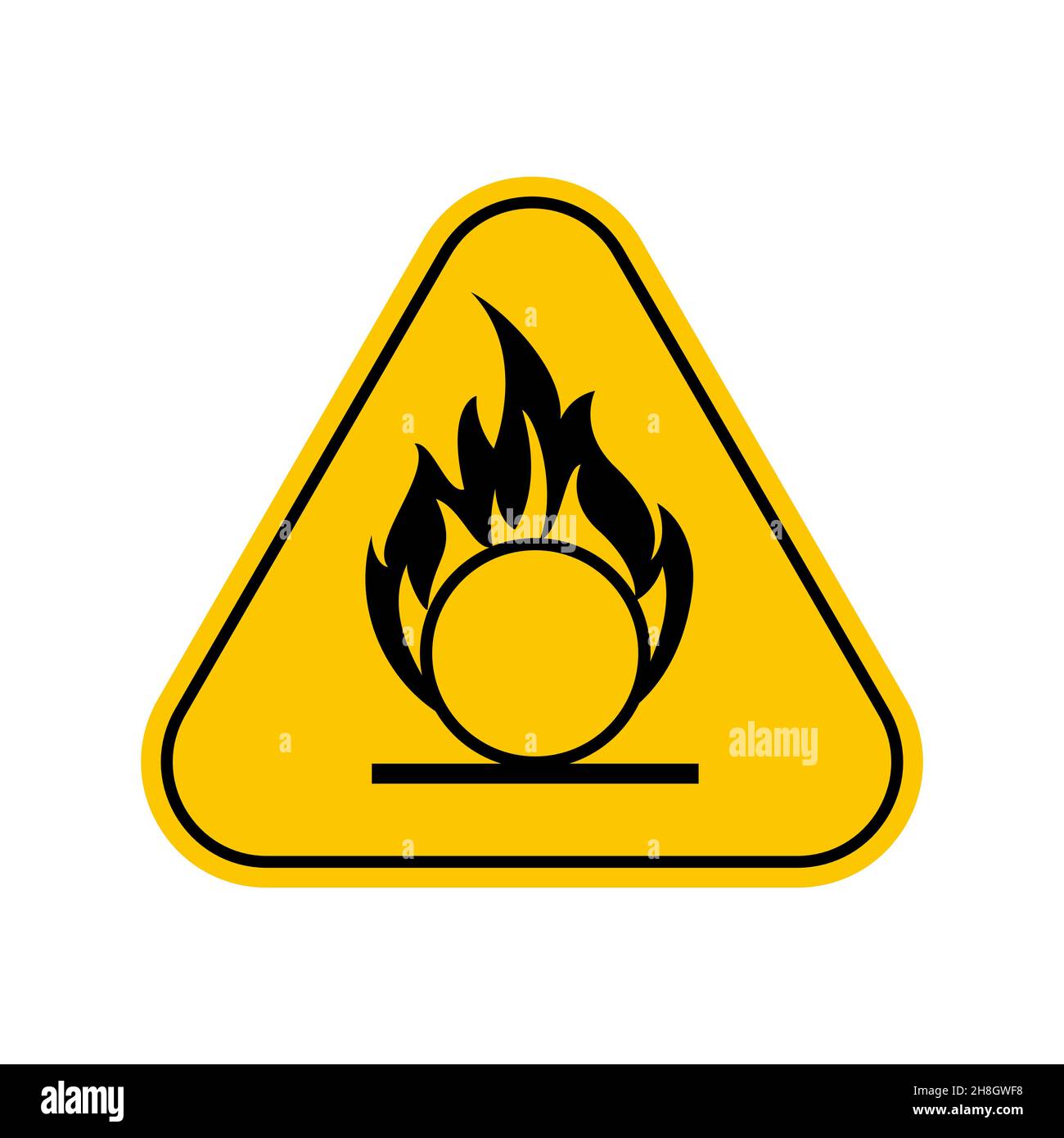Warnschild für oxidierende Gefahren, gelbes Dreieck Warnsymbol, isoliert auf weißem Hintergrund, Vektorsymbol Stock Vektor
